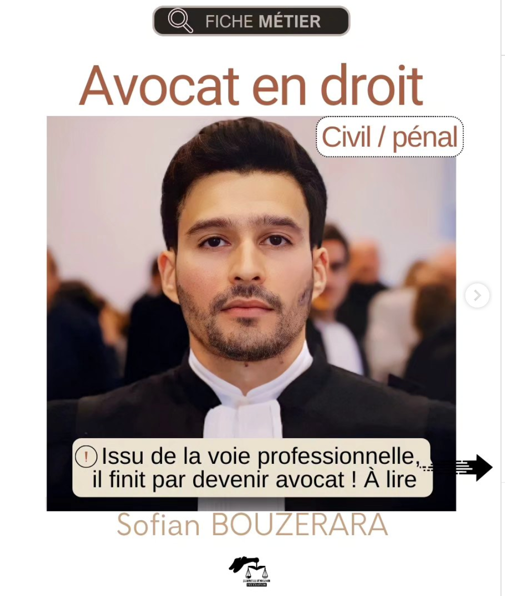 Fiche métier Avocat de Juristes d’avenir avec le portrait de Maître Sofian Bouzerara